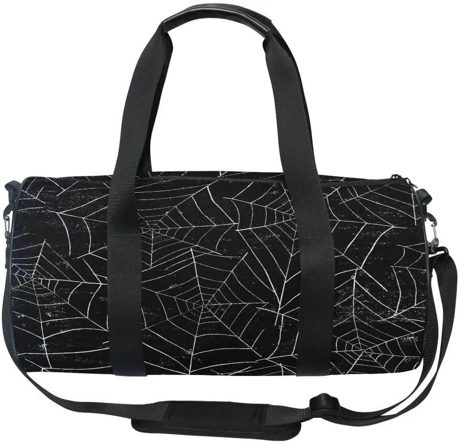 ALAZA Halloween Spiderweb Black Duffel Bag Sport Gym Canvas Travel Bag for Gym Sports and Overnight