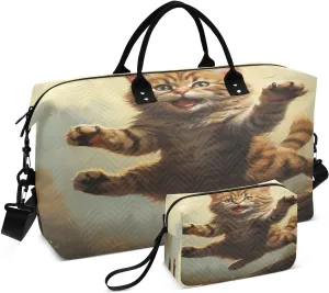 ALAZA Happy Jumping Cat Travel Duffel Bag Gym Bag Sports Tote Bag Weekender Overnight Travel Bag for Women Men Business Trip Workout
