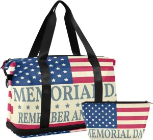 ALAZA Happy Memorial Day Travel Duffel Bag for Women Men Sports Gym Bag with Shoe Compartment Tote Weekender Overnight Bag with Wet Pocket for Travel, Gym,Yoga,Swimming
