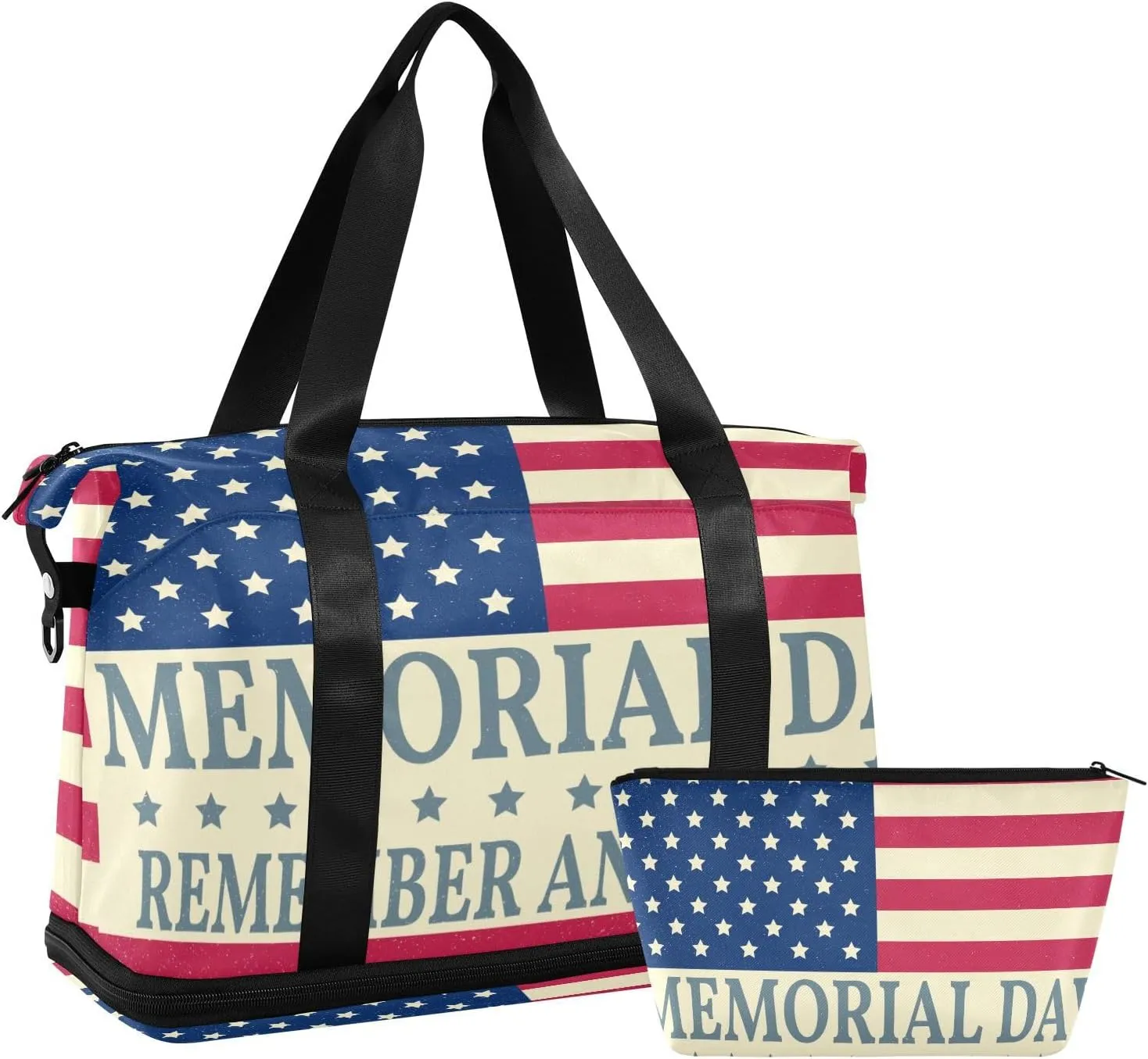 ALAZA Happy Memorial Day Travel Duffel Bag for Women Men Sports Gym Bag with Shoe Compartment Tote Weekender Overnight Bag with Wet Pocket for Travel, Gym,Yoga,Swimming