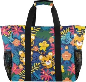 ALAZA Many Carttoon Rooster with Egg Waterproof Beach Tote Bags