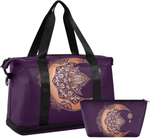 ALAZA Moon Mandala Gym Bag Sports Duffel Bag with Shoes Compartment, Overnight Weekender Travel Tote Bag for Women Men Trip College
