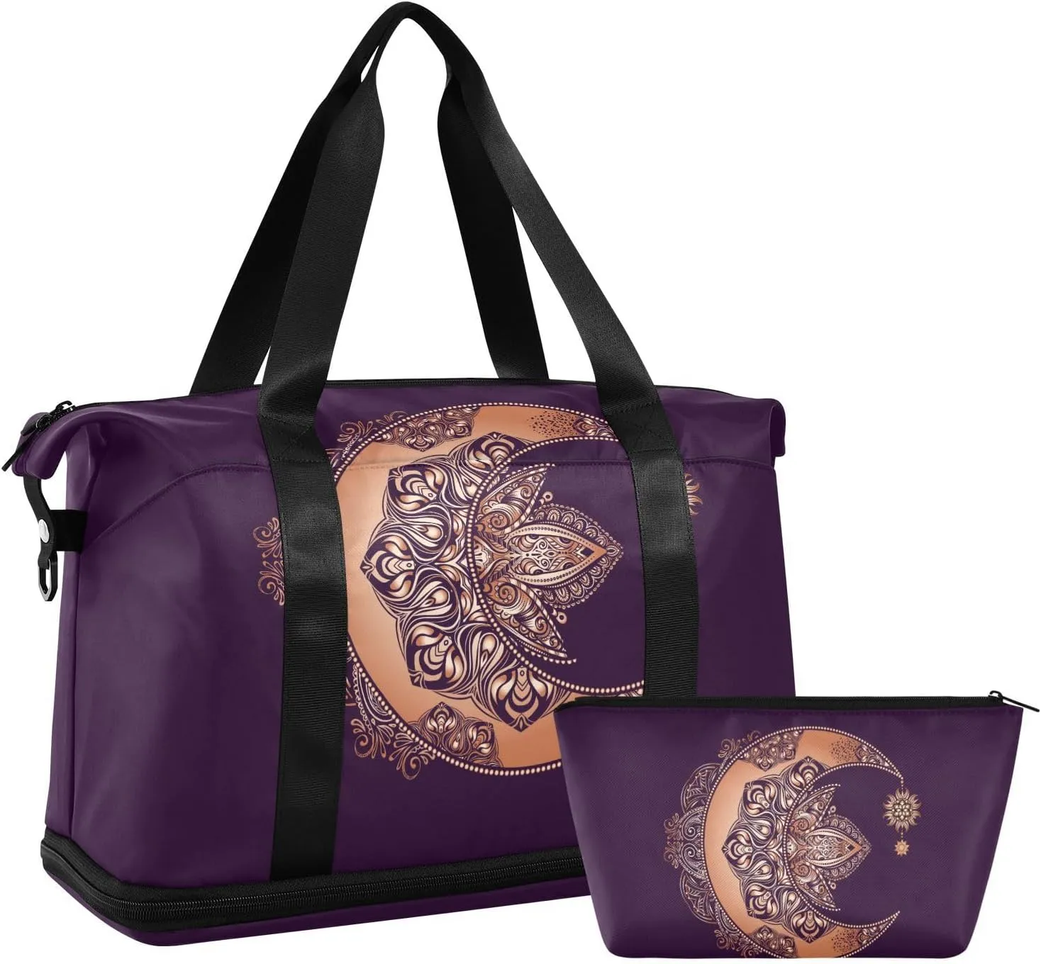 ALAZA Moon Mandala Gym Bag Sports Duffel Bag with Shoes Compartment, Overnight Weekender Travel Tote Bag for Women Men Trip College