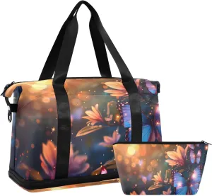 ALAZA Mystical Fantasy Butterflies with Flowers Travel Duffel Bag for Women Men Sports Gym Bag with Shoe Compartment Tote Weekender Overnight Bag with Wet Pocket for Travel, Gym,Yoga,Swimming