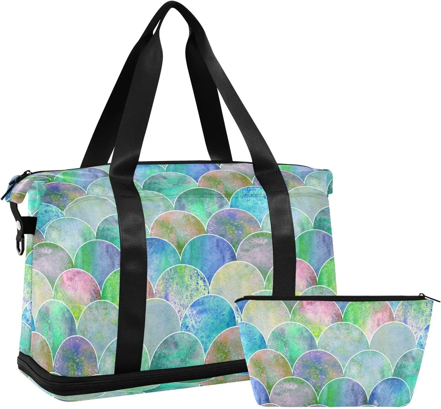 ALAZA Rainbow Scale Mermaid Fish Tail Travel Duffel Bag for Women Men Sports Gym Bag with Shoe Compartment Tote Weekender Overnight Bag with Wet Pocket for Travel, Gym,Yoga,Swimming