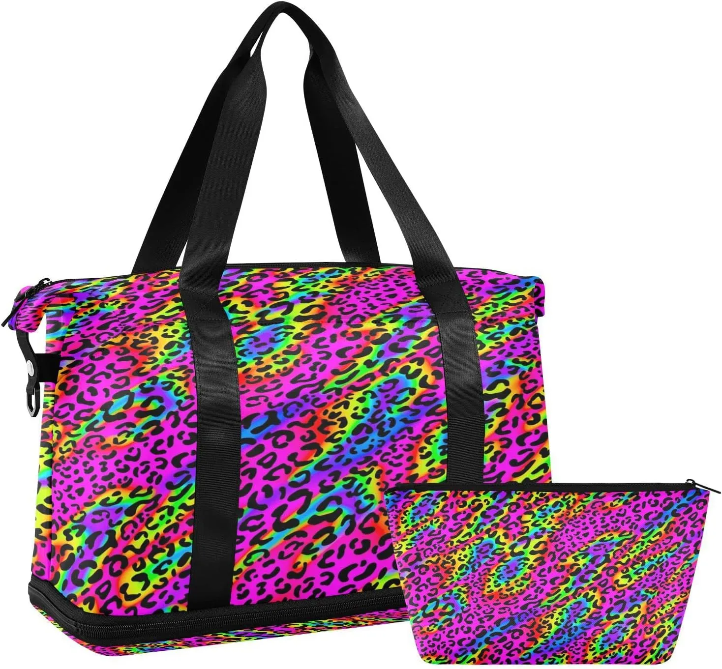 ALAZA Rainbow Zebra Print Leopard Travel Duffel Bag for Women Men Sports Gym Bag with Shoe Compartment Tote Weekender Overnight Bag with Wet Pocket for Travel, Gym,Yoga,Swimming