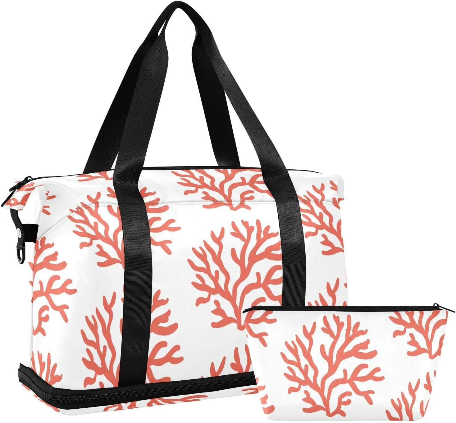ALAZA Red Corals Travel Duffel Bag for Women Men Sports Gym Bag with Shoe Compartment Tote Weekender Overnight Bag with Wet Pocket for Travel, Gym,Yoga,Swimming