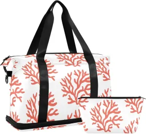 ALAZA Red Corals Travel Duffel Bag for Women Men Sports Gym Bag with Shoe Compartment Tote Weekender Overnight Bag with Wet Pocket for Travel, Gym,Yoga,Swimming