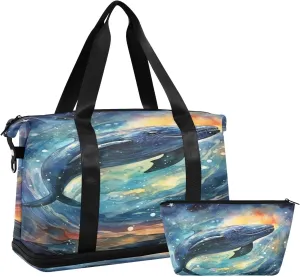 ALAZA Whale Nebula Galaxy Space Painting Travel Duffel Bag for Women Men Sports Gym Bag with Shoe Compartment Tote Weekender Overnight Bag with Wet Pocket for Travel, Gym,Yoga,Swimming