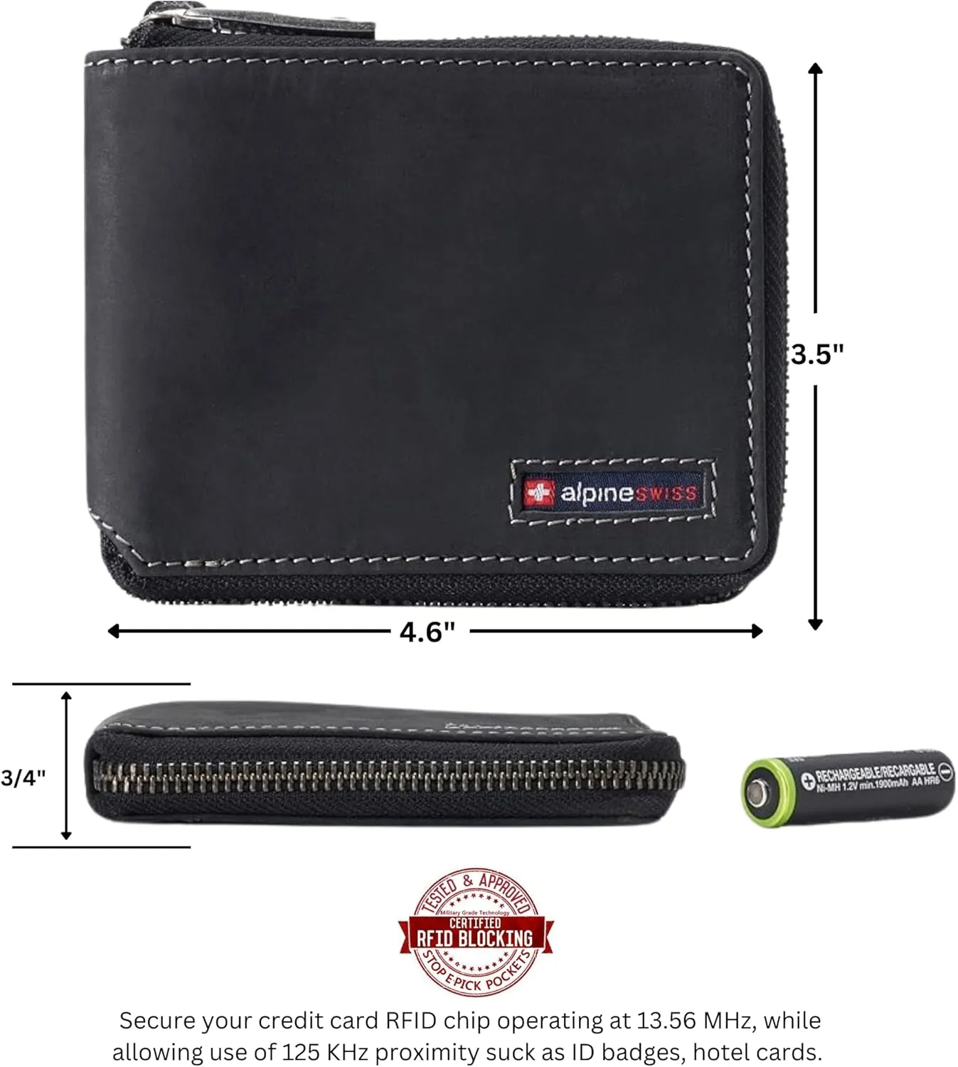 Alpine Swiss Logan Zipper Bifold Wallet For Men or Women RFID Safe Comes in a Gift Box