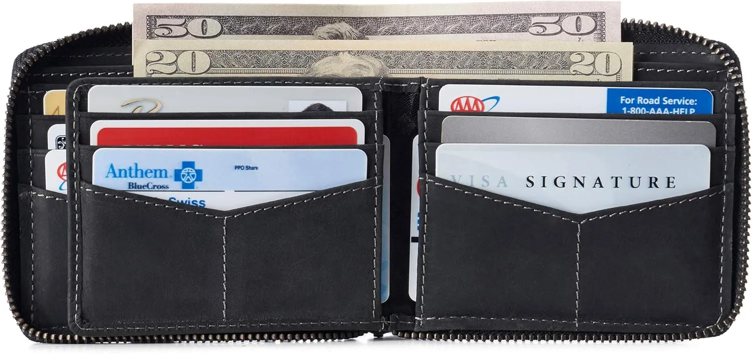 Alpine Swiss Logan Zipper Bifold Wallet For Men or Women RFID Safe Comes in a Gift Box