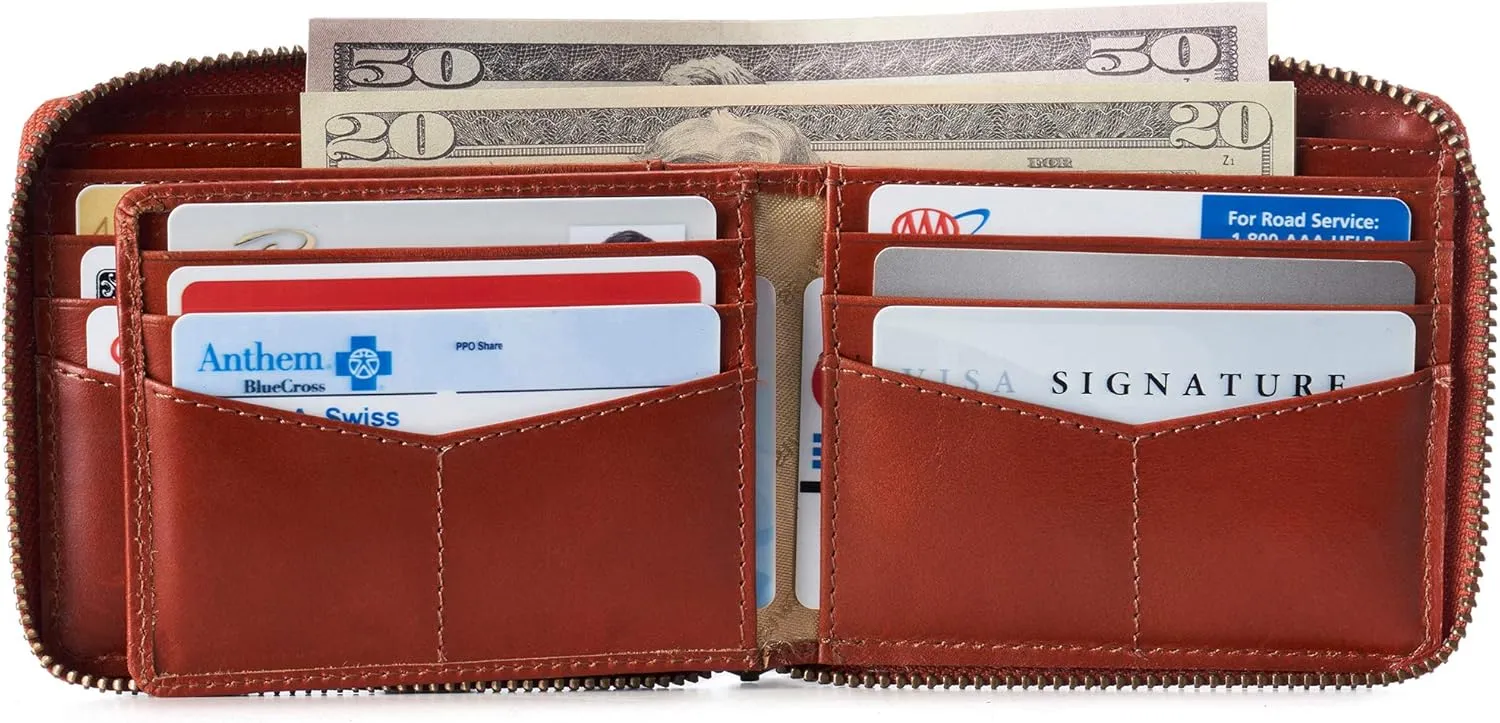 Alpine Swiss Logan Zipper Bifold Wallet For Men or Women RFID Safe Comes in a Gift Box