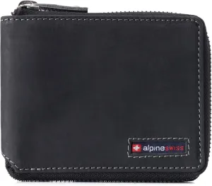 Alpine Swiss Logan Zipper Bifold Wallet For Men or Women RFID Safe Comes in a Gift Box