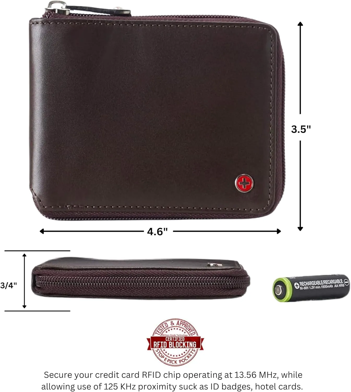 Alpine Swiss Logan Zipper Bifold Wallet For Men or Women RFID Safe Comes in a Gift Box