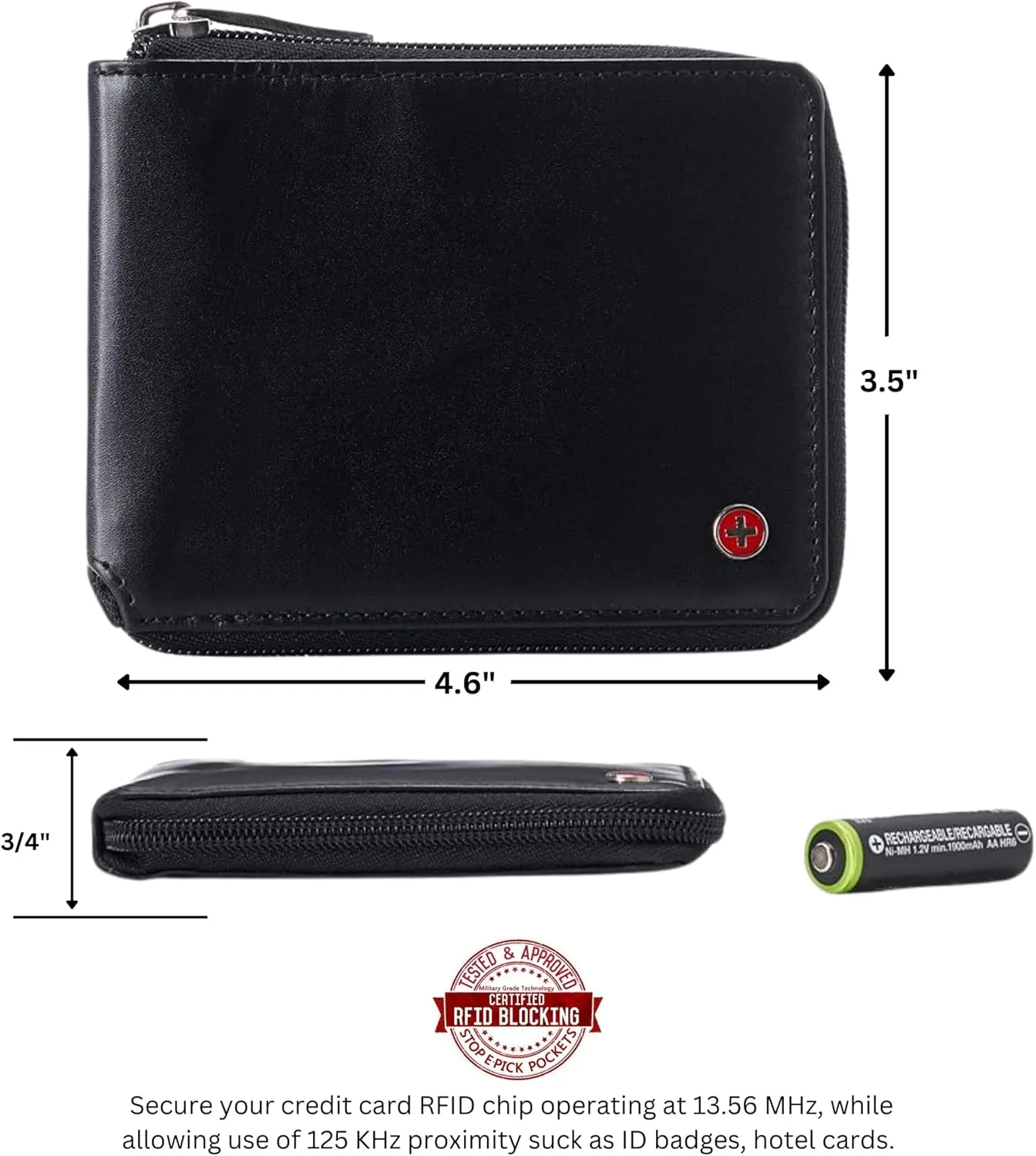 Alpine Swiss Logan Zipper Bifold Wallet For Men or Women RFID Safe Comes in a Gift Box
