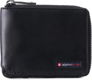 Alpine Swiss Logan Zipper Bifold Wallet For Men or Women RFID Safe Comes in a Gift Box