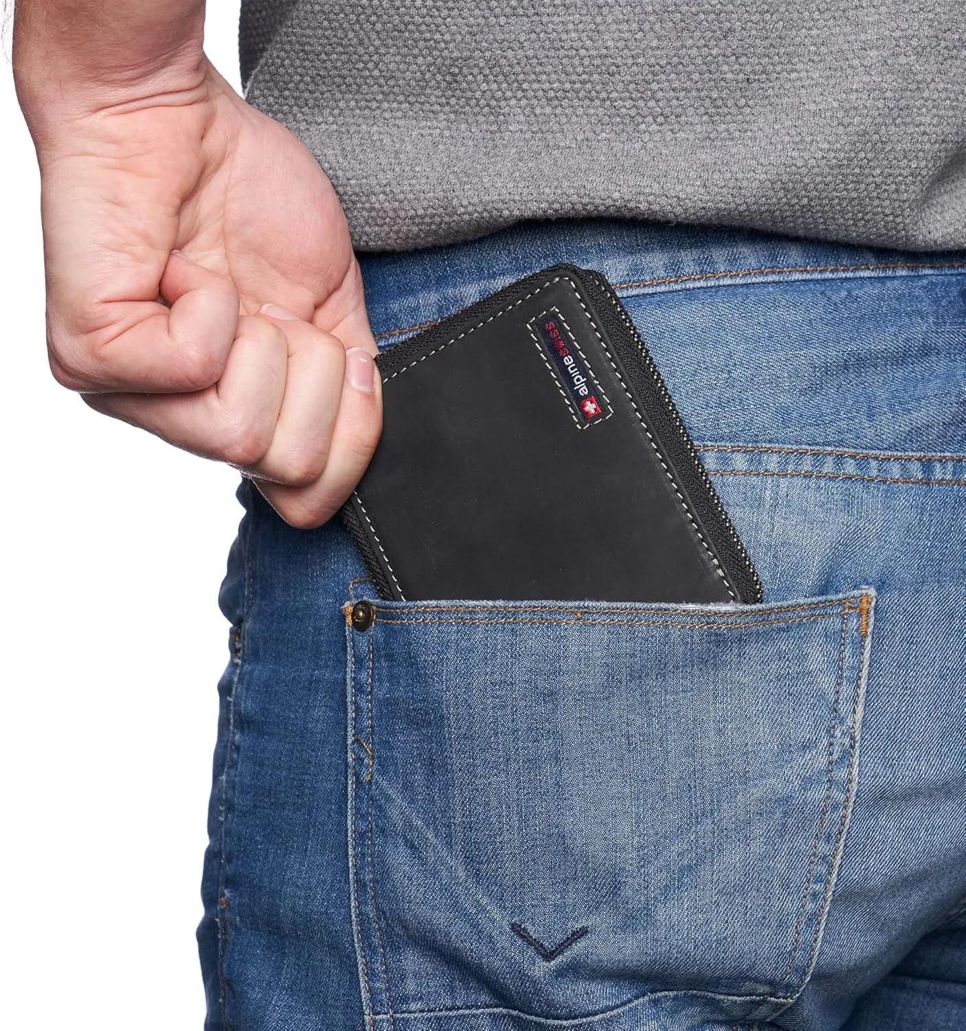 Alpine Swiss Logan Zipper Bifold Wallet For Men or Women RFID Safe Comes in a Gift Box