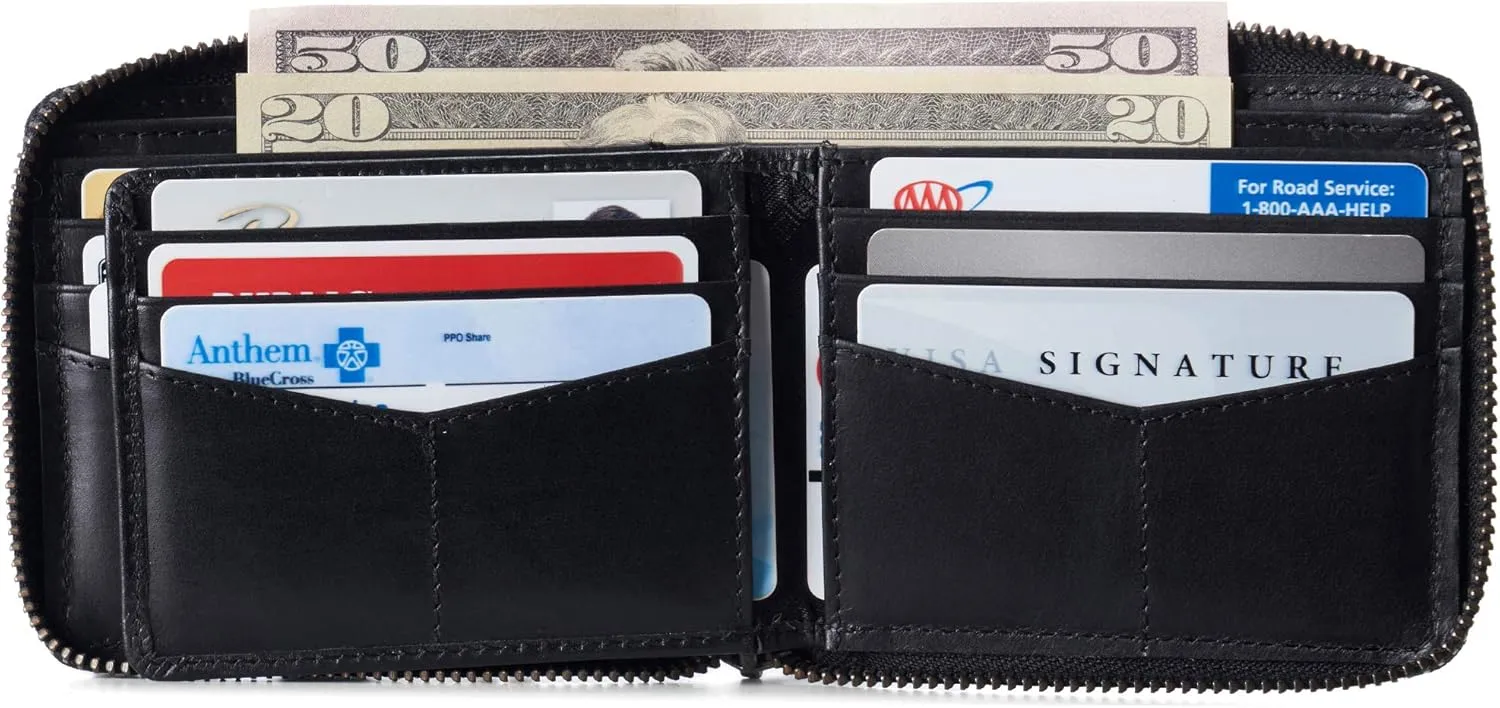 Alpine Swiss Logan Zipper Bifold Wallet For Men or Women RFID Safe Comes in a Gift Box