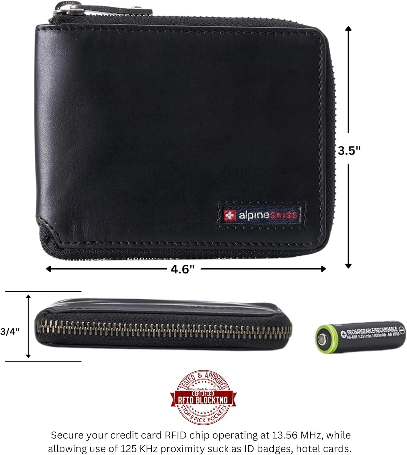 Alpine Swiss Logan Zipper Bifold Wallet For Men or Women RFID Safe Comes in a Gift Box