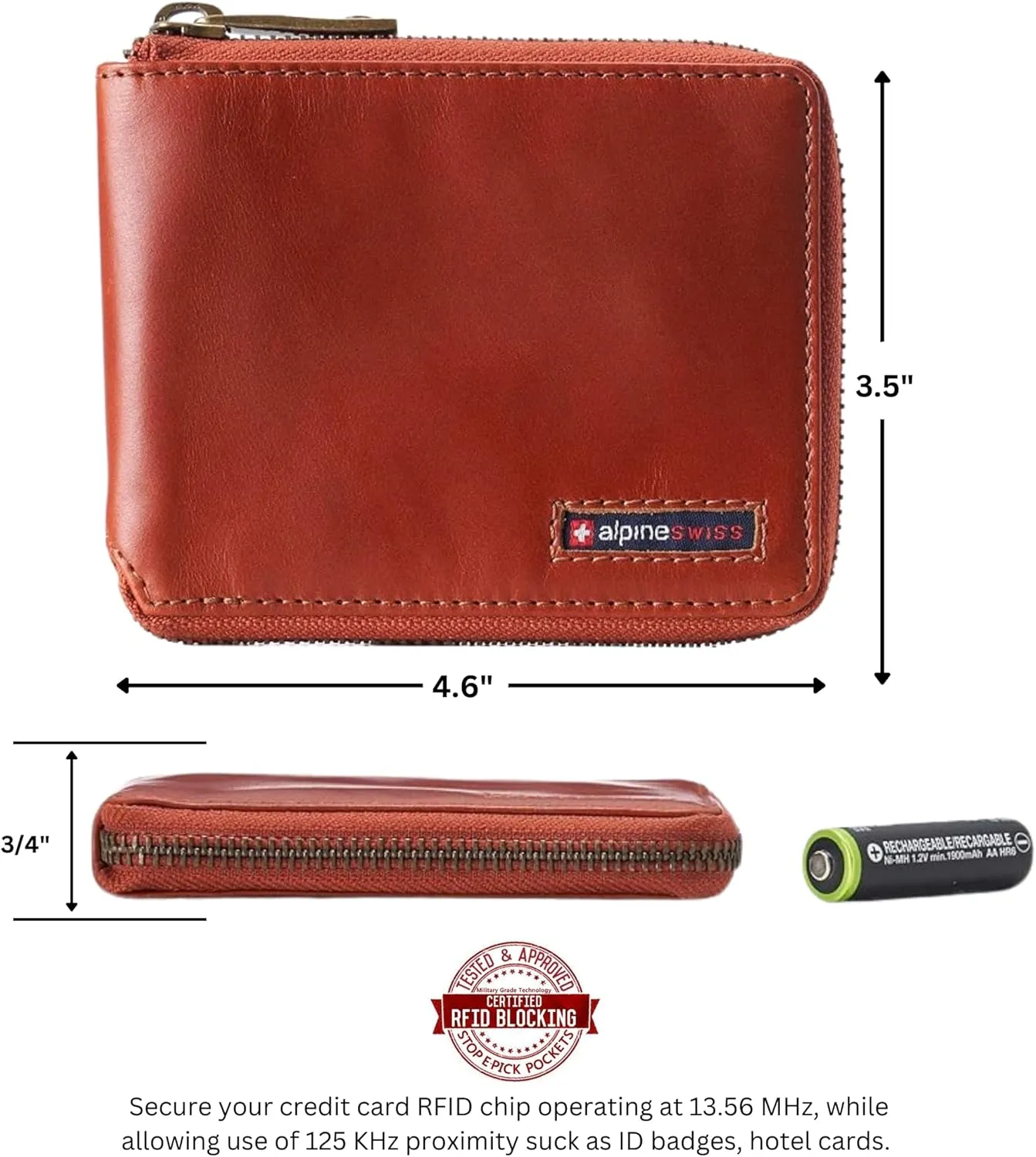 Alpine Swiss Logan Zipper Bifold Wallet For Men or Women RFID Safe Comes in a Gift Box