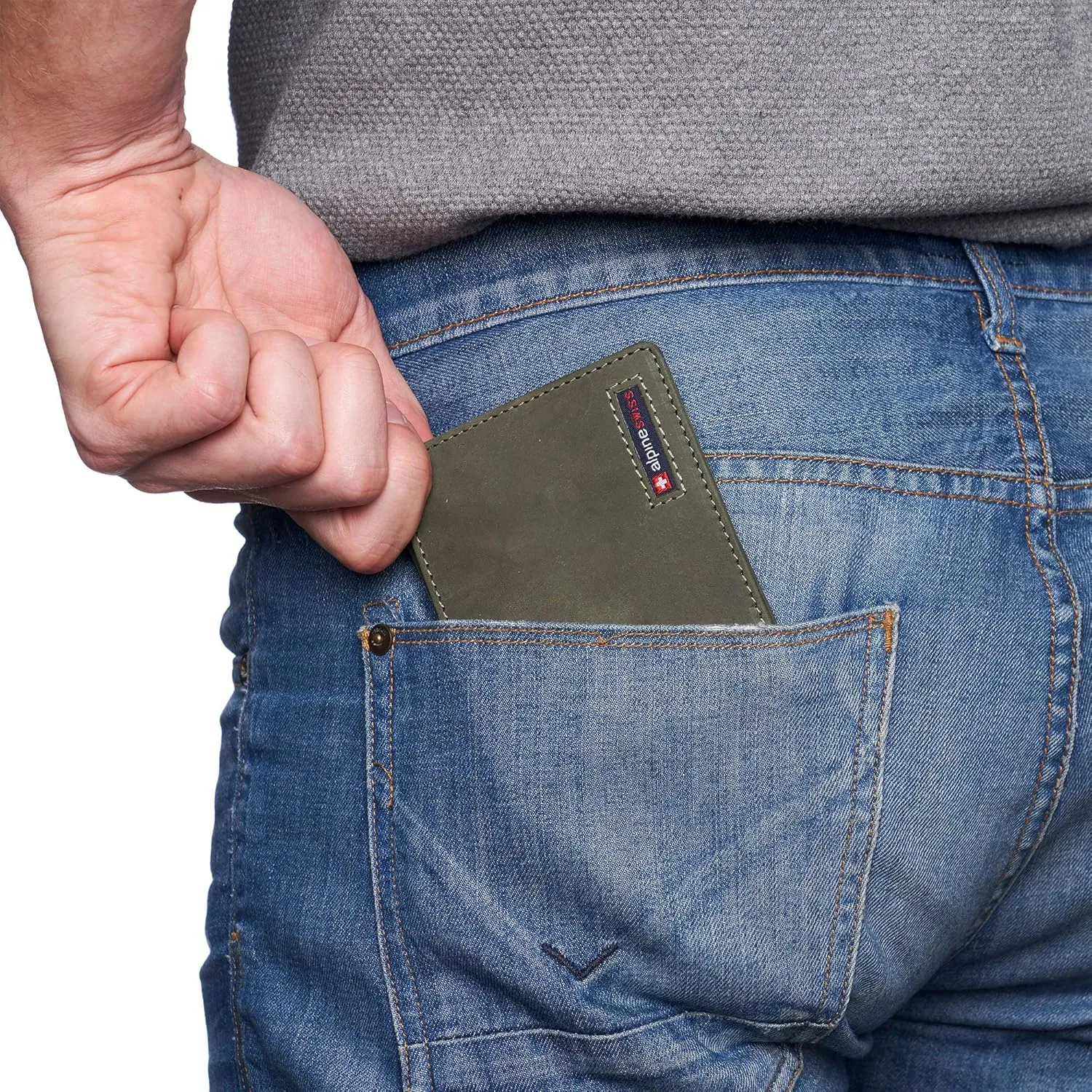 Alpine Swiss RFID Connor Passcase Bifold Wallet For Men Leather Comes in a Gift Box Nubuck Olive