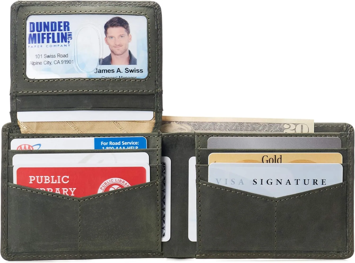 Alpine Swiss RFID Connor Passcase Bifold Wallet For Men Leather Comes in a Gift Box Nubuck Olive
