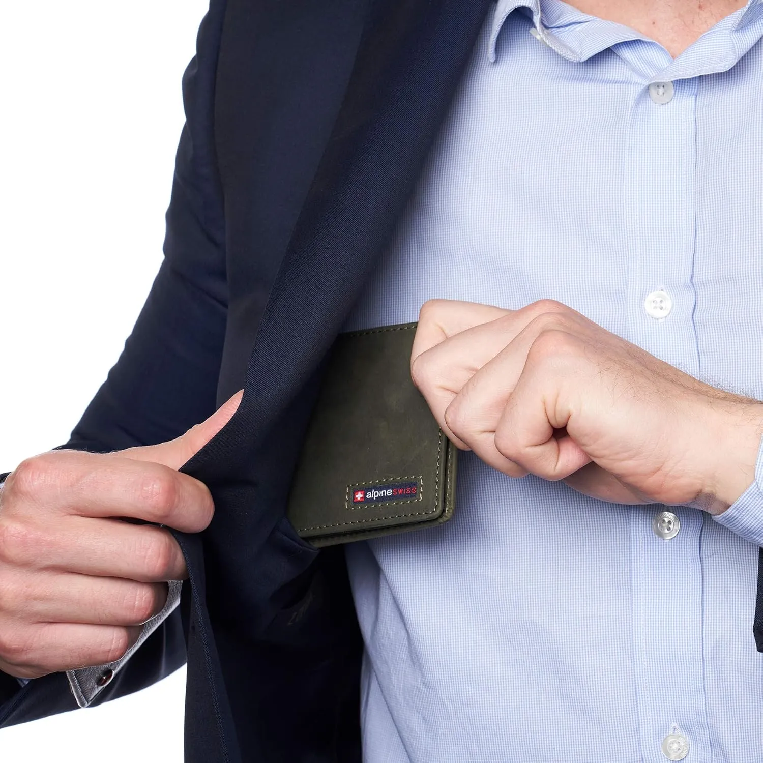 Alpine Swiss RFID Connor Passcase Bifold Wallet For Men Leather Comes in a Gift Box Nubuck Olive