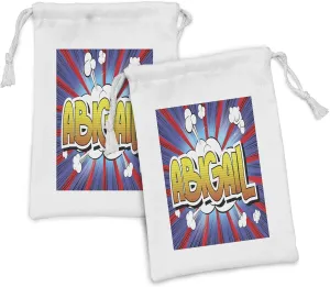 Ambesonne Abigail Fabric Pouch Set of 2, Retro Comic Book Style Female Name with Cartoon Effects on Abstract Pop Background, Small Drawstring Bag for Toiletries Masks and Favors, 9" x 6", Multicolor