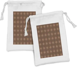 Ambesonne Aboriginal Fabric Pouch Set of 2, Classic Inspired Pattern with Traditional Flowers Motif, Small Drawstring Bag for Toiletries Masks and Favors, 9" x 6", Pale Redwood Multicolor