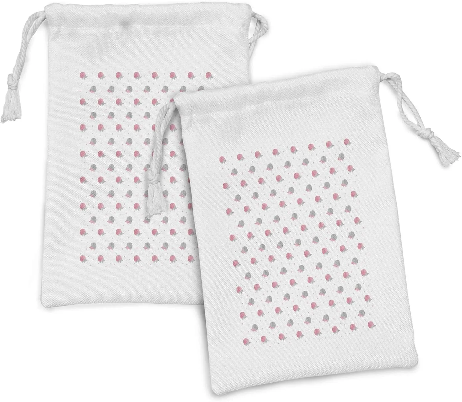 Ambesonne Animal Fabric Pouch Set of 2, Watercolor Hedgehog with Fluffy Pink Spines on Dotted Background, Small Drawstring Bag for Toiletries Masks and Favors, 9" x 6", Pale Pink and Pale Grey