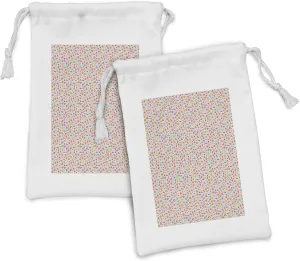 Ambesonne Autumn Fabric Pouch Set of 2, Continuous Demonstration of Apples Leaves Umbrella Rainy Season Artwork, Small Drawstring Bag for Toiletries Masks and Favors, 9" x 6", Pearl and Multicolor