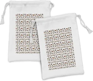 Ambesonne Bugs Fabric Pouch Set of 2, Sketch Style Arrangement of Insects Grasshopper Ladybug and Butterfly Illustration, Small Drawstring Bag for Toiletries Masks and Favors, 9" x 6", Multicolor