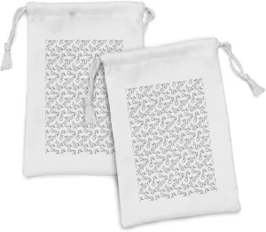 Ambesonne Dragon Fabric Pouch Set of 2, Repetitive and Long Motifs Cultural Representative Art Print, Small Drawstring Bag for Toiletries Masks and Favors, 9" x 6", Charcoal Grey and White