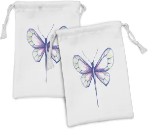 Ambesonne Dragonfly Fabric Pouch Set of 2, Single Dragonfly Featured in Soft Color Fast Long-Bodied Predatory Insect Theme, Small Drawstring Bag for Toiletries Masks and Favors, 9" x 6", Violet Blue