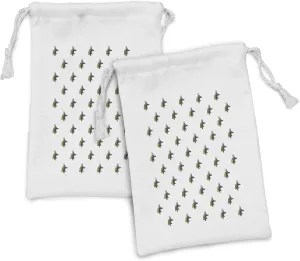 Ambesonne Egyptian Print Fabric Pouch Set of 2, Head of an Indigenous Jackal Antiquities History, Small Drawstring Bag for Toiletries Masks and Favors, 9" x 6", Yellow Black and Grey