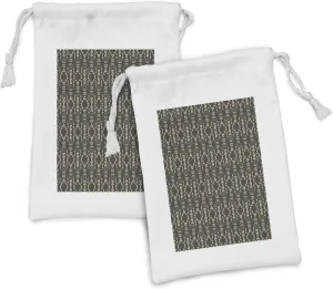 Ambesonne Ethnic Fabric Pouch Set of 2, Retro Aboriginal Culture Damask Pattern with Zigzag Diamond Shapes Native, Small Drawstring Bag for Toiletries Masks and Favors, 9" x 6", Dark Grey and Tan