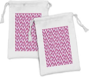 Ambesonne Feathers Fabric Pouch Set of 2, Romantic Silhouettes Ornamental Element Bird Feathers Demonstration, Small Drawstring Bag for Toiletries Masks and Favors, 9" x 6", Hot Pink Pale Pink