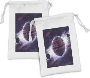Ambesonne Galaxy Fabric Pouch Set of 2, Outer Space Theme Planets Saturn Mars Neptune Science Fiction Solar Scene Artprint, Small Drawstring Bag for Toiletries Masks and Favors, 9" x 6", Mauve Purple