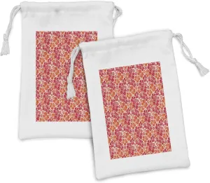 Ambesonne Hibiscus Fabric Pouch Set of 2, Hawaiian Flora Pattern Blooming Ornamentation Grunge Petal Silhouettes, Small Drawstring Bag for Toiletries Masks and Favors, 9" x 6", Vermilion Orange Ivory