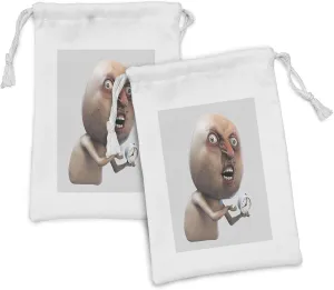 Ambesonne Humor Fabric Pouch Set of 2, Why You No Wake Me up Internet Meme with Complaining Oversleep Face and Watch Image Print, Small Drawstring Bag for Toiletries Masks and Favors, 9" x 6", Tan