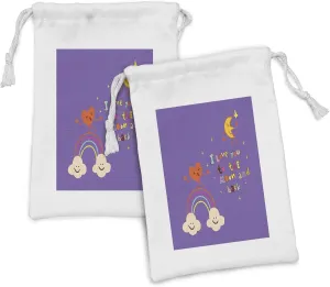 Ambesonne I Love You Fabric Pouch Set of 2, Love Bugs Heart Singing over Rainbow Moon Dancing with Scars Heart Beats Cartoon, Small Drawstring Bag for Toiletries Masks and Favors, 9" x 6", Violet