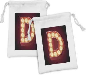 Ambesonne Letter D Fabric Pouch Set of 2, D with Electricity Theme Old Fashioned Cinema Theater Show, Small Drawstring Bag for Toiletries Masks and Favors, 9" x 6", Vermilion Yellow Black