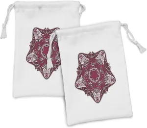 Ambesonne Mandala Fabric Pouch Set of 2, Maroon Universe and Microcosm with Effects Locus Print, Small Drawstring Bag for Toiletries Masks and Favors, 9" x 6", Red