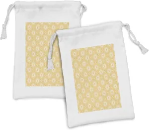 Ambesonne Modern Fabric Pouch Set of 2, Monotone Style Flourish Ethnic Inspired Design Art Contemporary Graphic, Small Drawstring Bag for Toiletries Masks and Favors, 9" x 6", Pale Orange and White