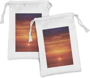 Ambesonne Ocean Fabric Pouch Set of 2, Sunrise over the Sea in Morning Shoreline Natural Waterscape View Scene Print, Small Drawstring Bag for Toiletries Masks and Favors, 9" x 6", Orange Red Purple