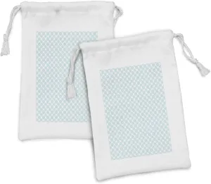 Ambesonne Pale Blue Fabric Pouch Set of 2, Elliptical Shapes with Star Like Inside Wavy Bold Chain Pattern, Small Drawstring Bag for Toiletries Masks and Favors, 9" x 6", Pale Blue White