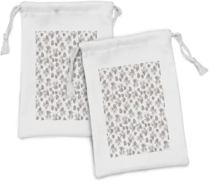Ambesonne Pine Cone Fabric Pouch Set of 2, Nature Growth Conifers with Fir Branches Christmas Tree Cedar Spruce Background, Small Drawstring Bag for Toiletries Masks and Favors, 9" x 6", Umber White