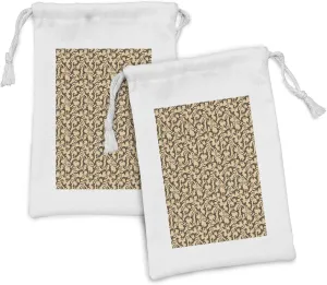Ambesonne Salamander Fabric Pouch Set of 2, Reptile Animal Lizards with Tribal Ornaments and Motifs Repetition, Small Drawstring Bag for Toiletries Masks and Favors, 9" x 6", Peach and Charcoal Grey