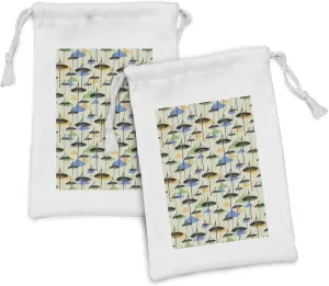 Ambesonne Sketch Fabric Pouch Set of 2, Beach Umbrellas on an Eggshell Background, Small Drawstring Bag for Toiletries Masks and Favors, 9" x 6", Grey Yellow Multicolor