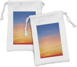 Ambesonne Sky Fabric Pouch Set of 2, Colorful Sunset Pattern Atmosphere Dramatic Majestic Scenic Skyline Photo Inspirational, Small Drawstring Bag for Toiletries Masks and Favors, 9" x 6", Multicolor